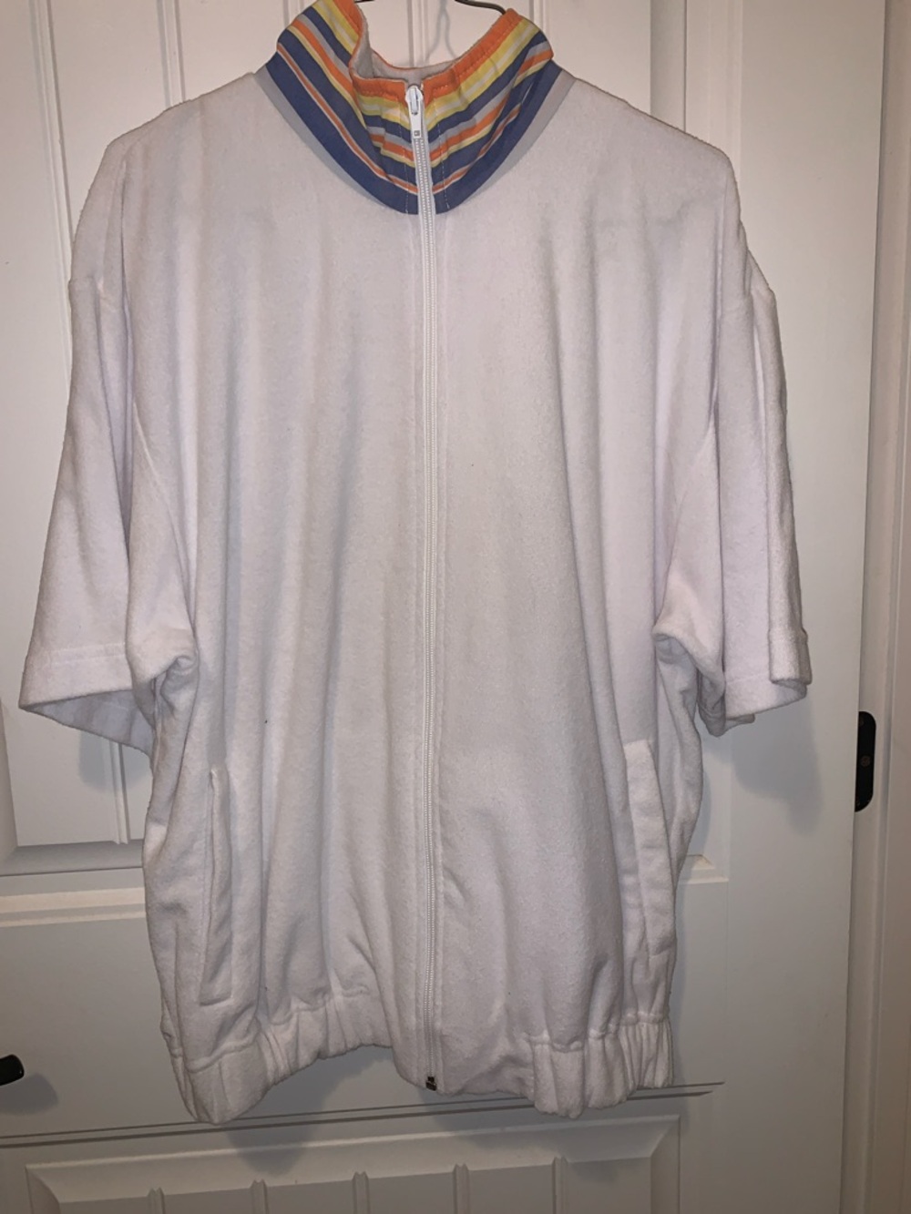 Women’s White Swim Coverup with Striped Collar